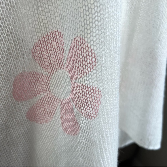 Cocolove Sz M L Mohair Blend Knit Floral Tunic Top Short Sleeve Sweater White - Picture 14 of 15